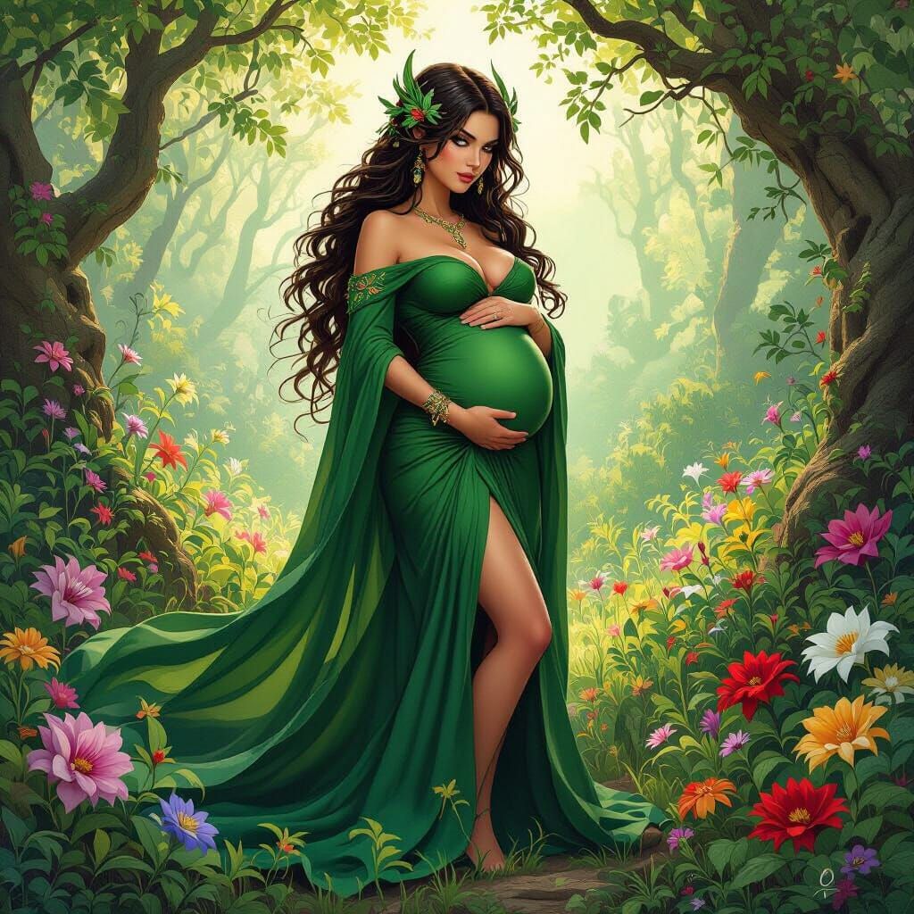 Dragon Fertility Goddess in Lush Forest