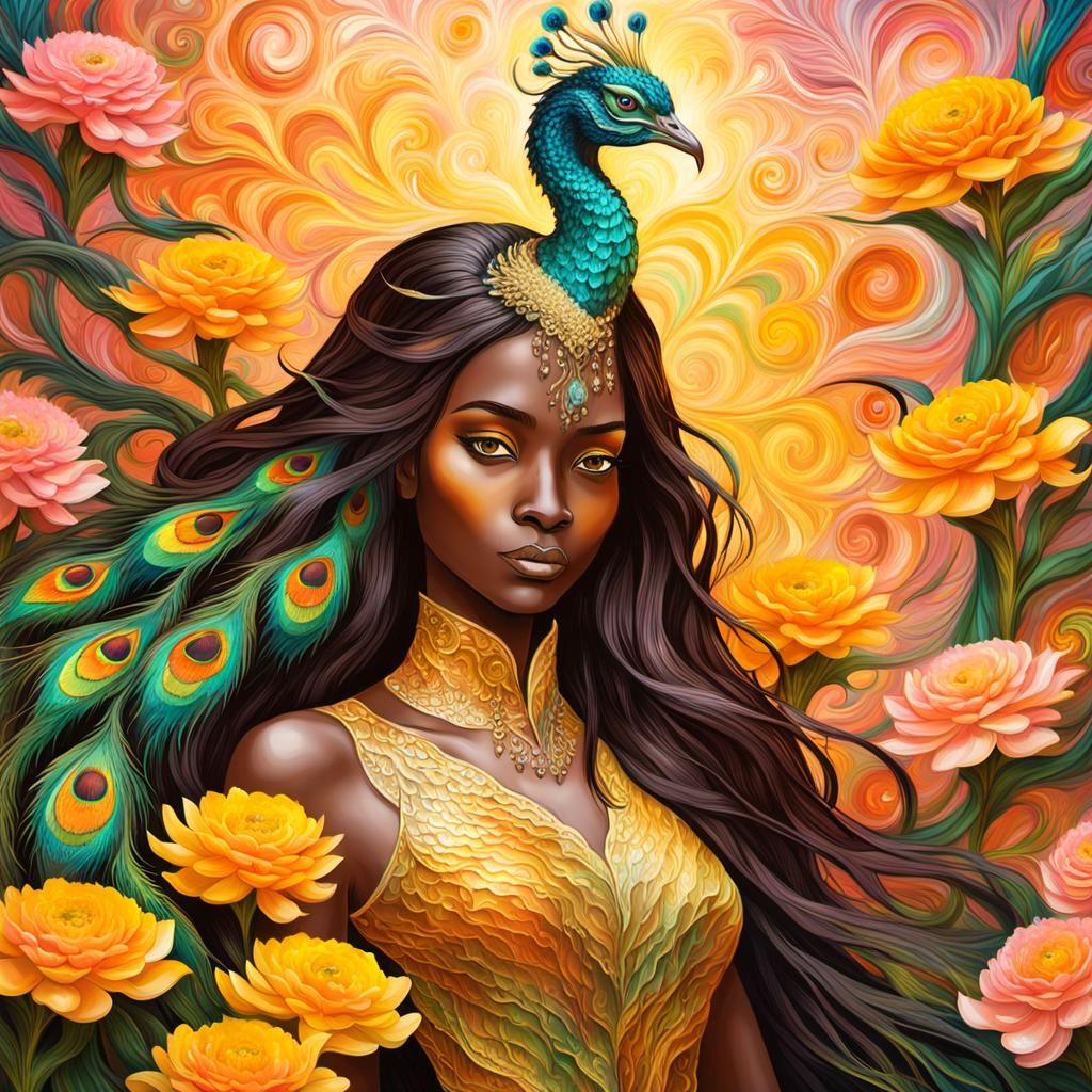 Dragon Peacock Woman in Abstract Expressionism Style