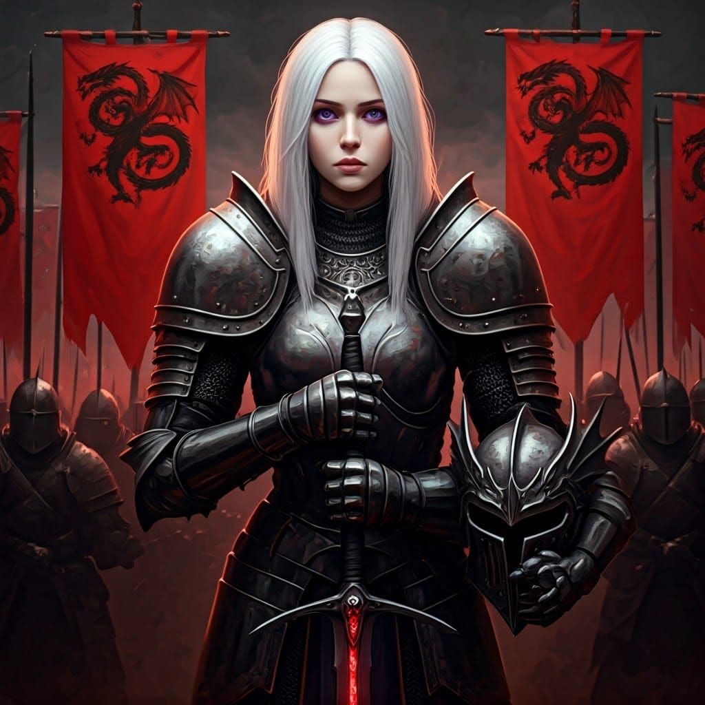 Majestic Fantasy Warrior Queen in Regal Armor with Dragon He...