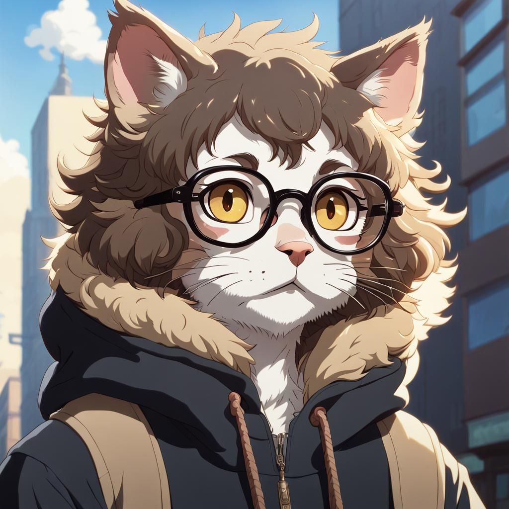 Anime Style Non-Binary Cat Person with Hoodie
