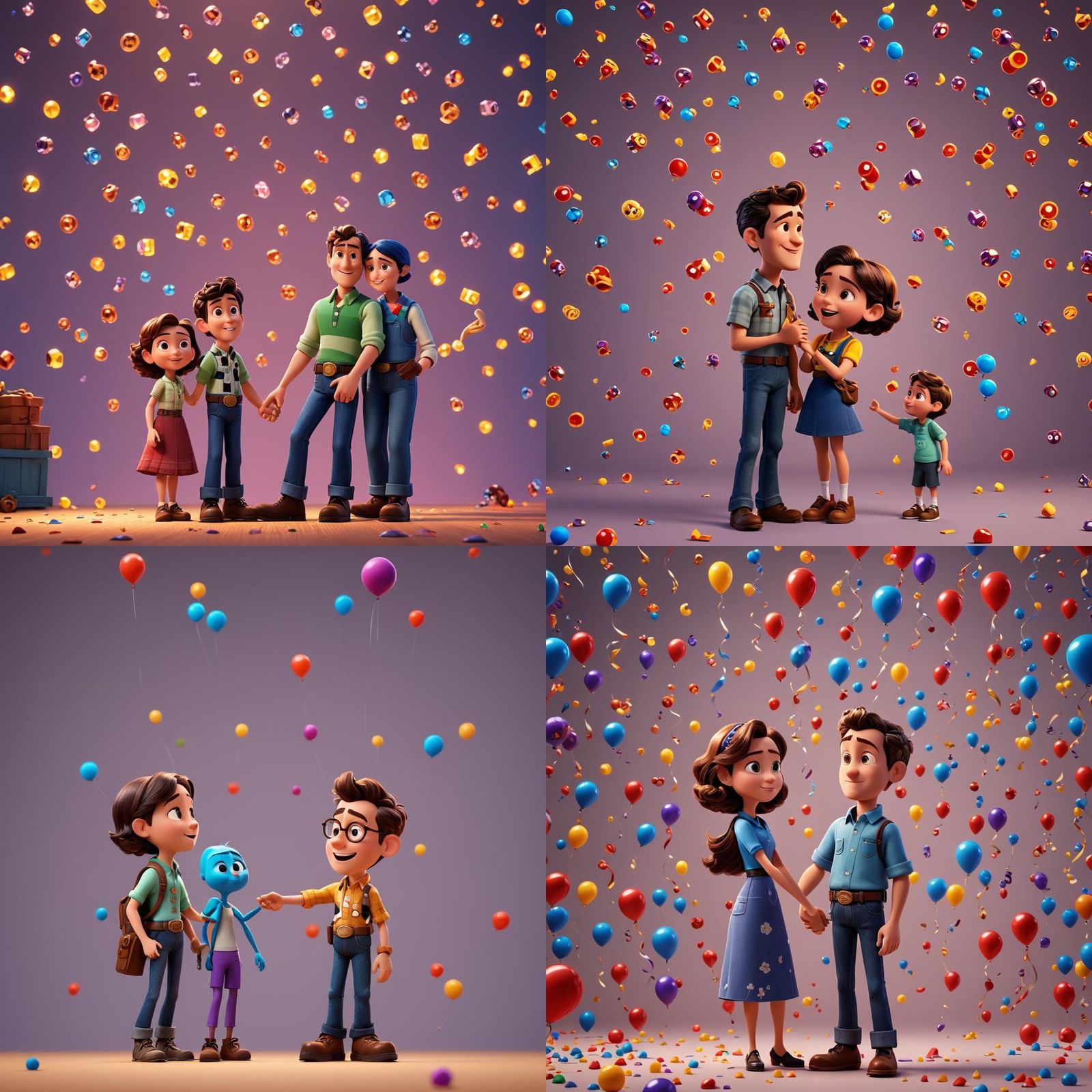 Couple's Relationship Stages as Pixar Style 3D Art