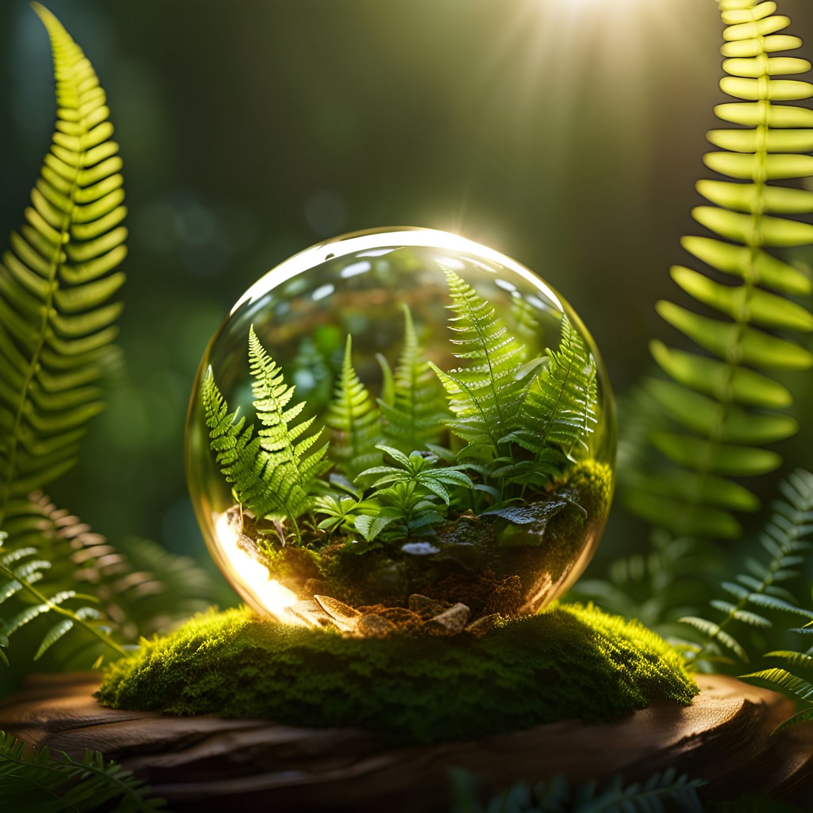 Ethereal Terrarium with Cosmic Reflection in Octane Render