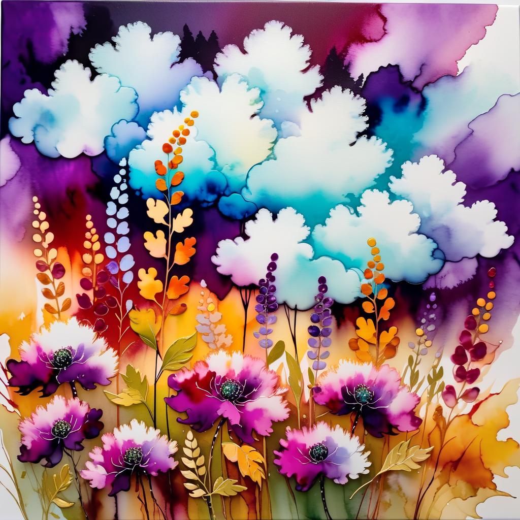 Fluffy Cloud Flowers in Alcohol Ink Style