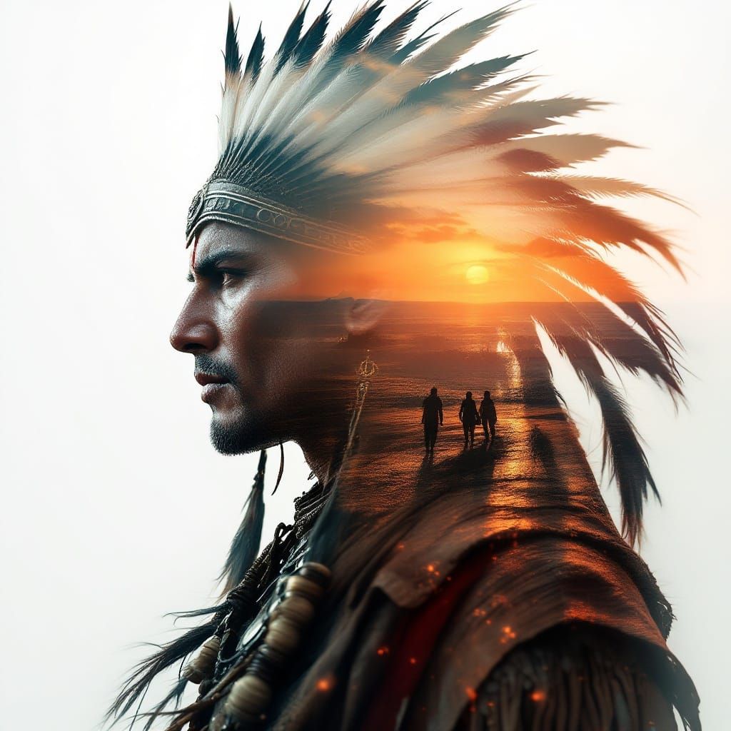 Ethereal Indian Warrior Amidst Sunset Glow