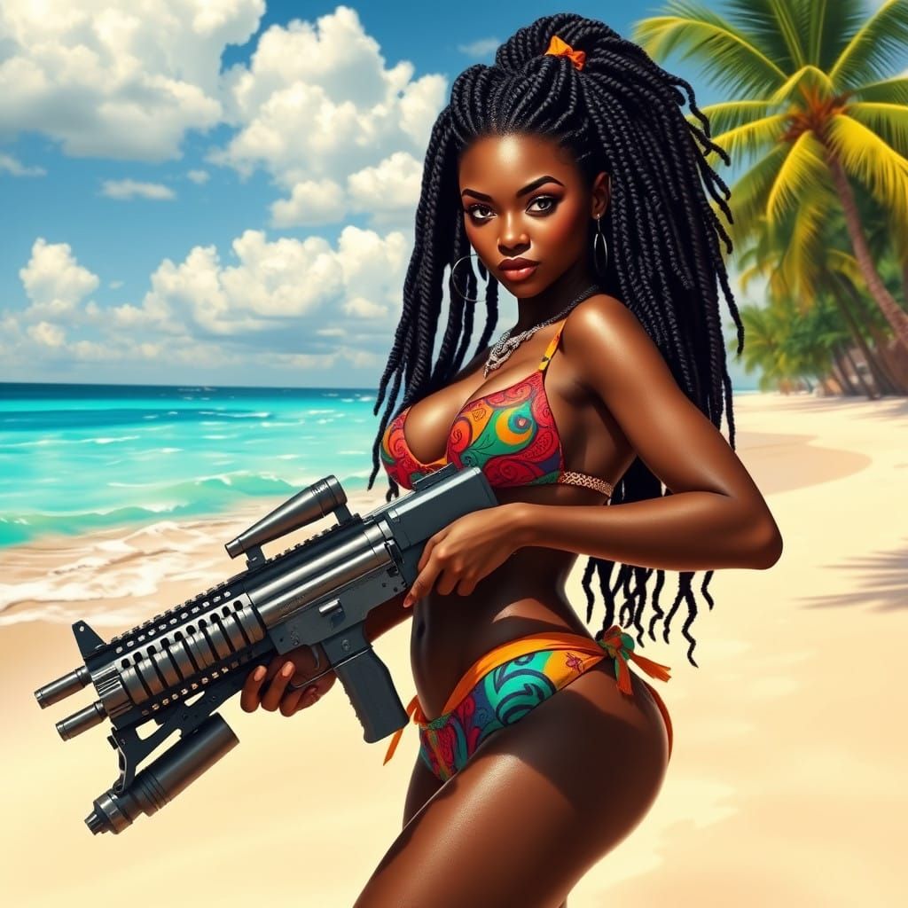 Ebony Warrior Goddess on Tropical Beach