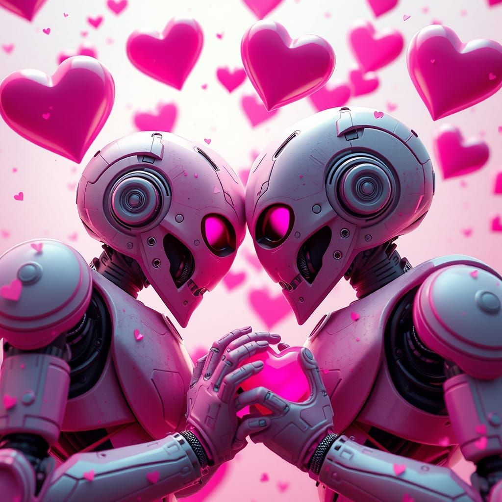 Surreal Pink Robots in Vibrant Fantasy World