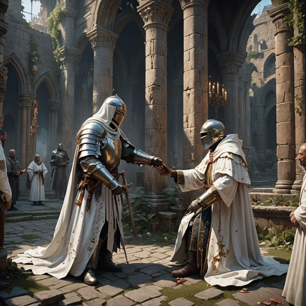 Knight Healed by Priest: Fantasy Concept Art