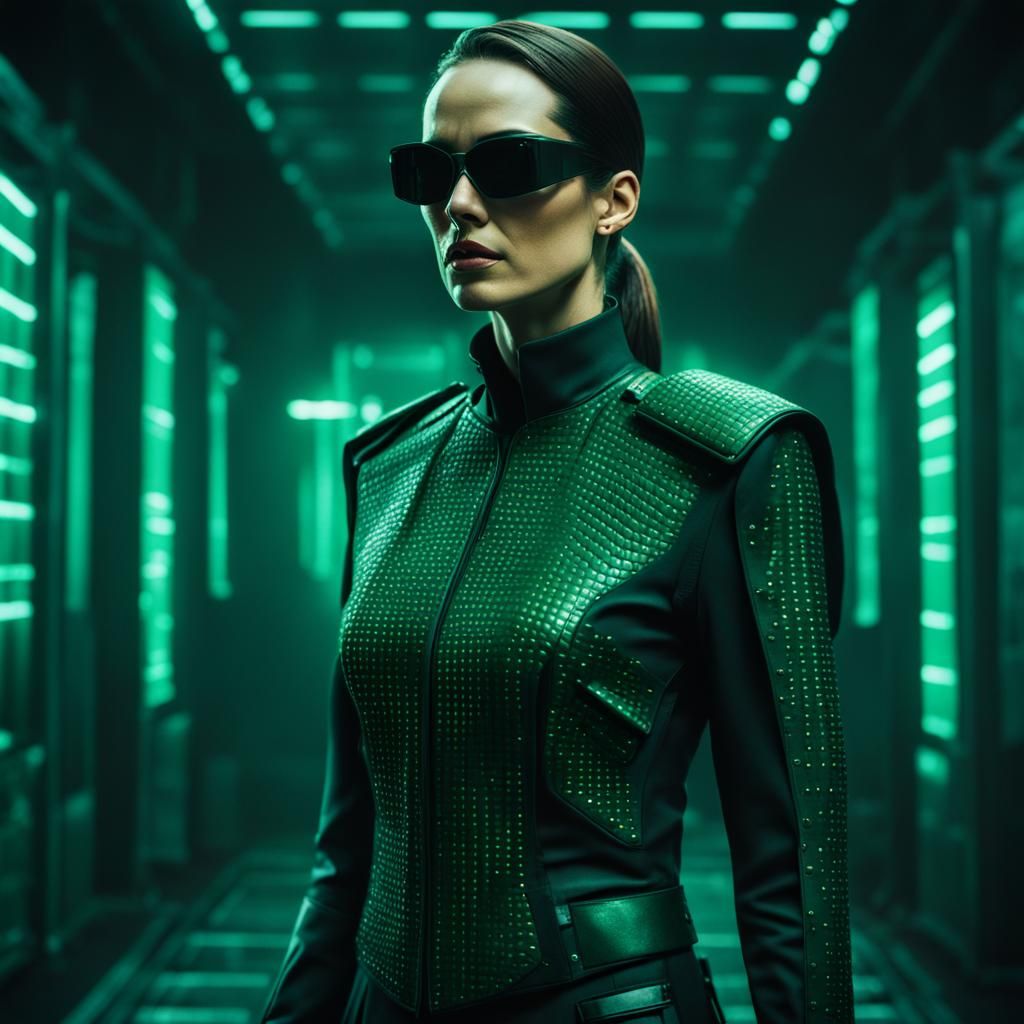 Woman in Matrix Style Outfit, Cinematic Film Still