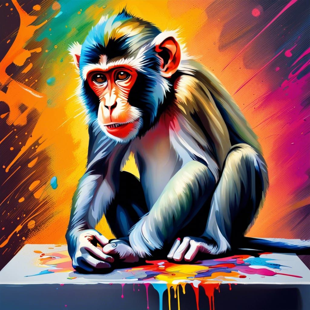 Monkey Artist: Hyperrealistic Splash Art Portrait