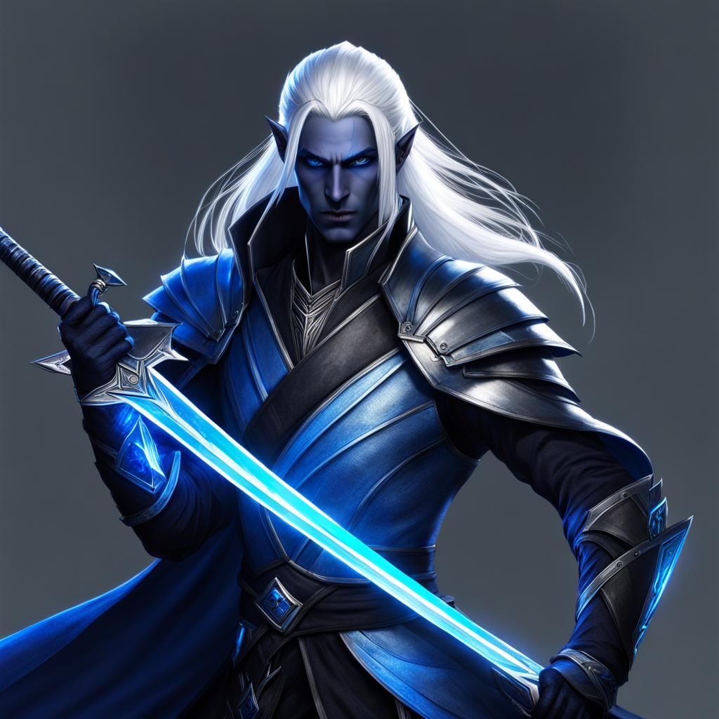Futuristic Drow Warrior with Sapphire Magic