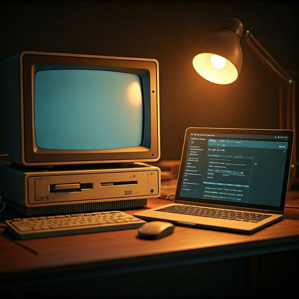 Retro-Futuristic Desk Scene: Old vs New Computers