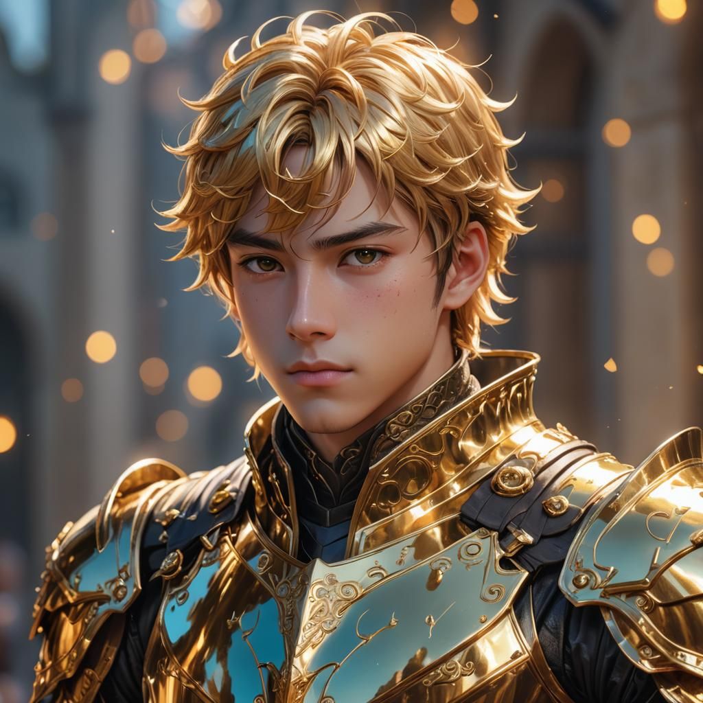 Young Prince in Golden Armor: 3D Anime Art
