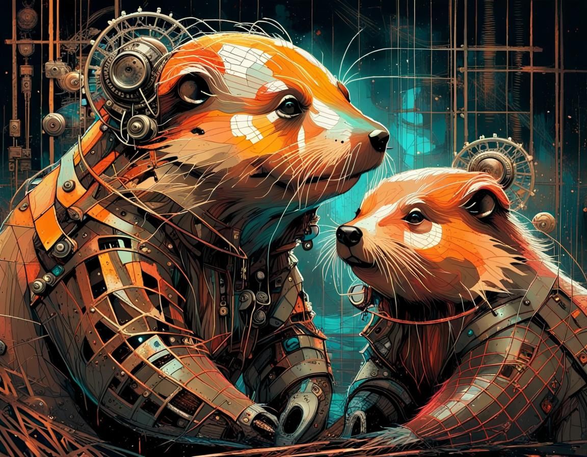 Mutant Beavers: Steampunk Bioart with Neon Glow