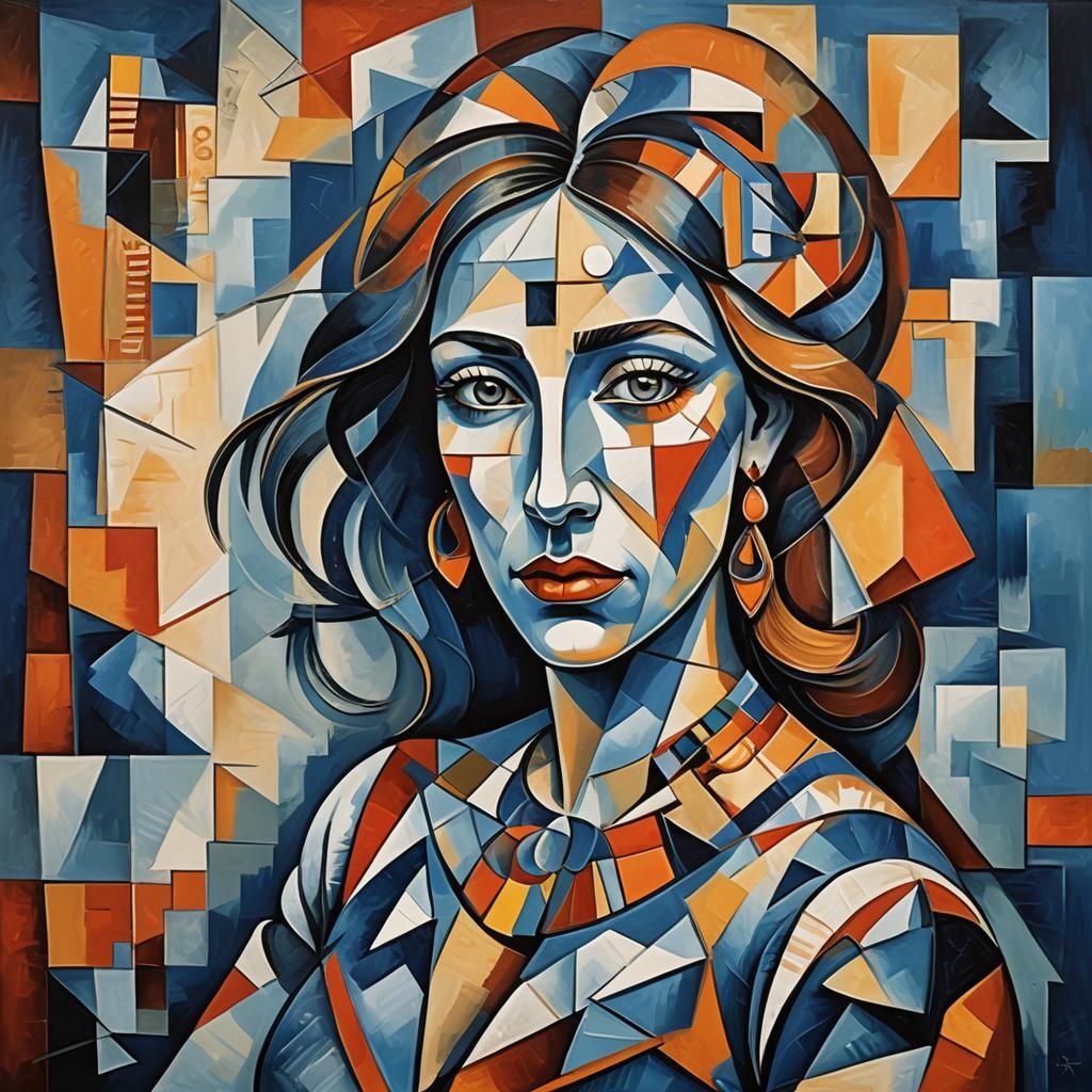 Cubist Woman in Dreamlike Setting