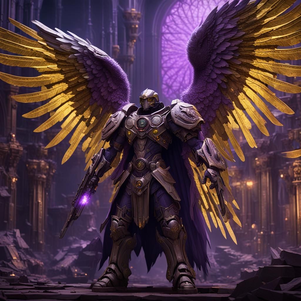 Sci-Fi Dark Angel with Ornate Metal Wings