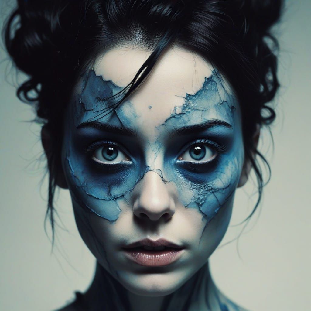 Surreal Blue Ink Portrait in Ralph Steadman Style