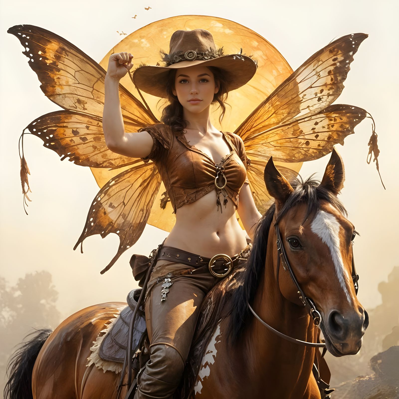 Fairy Cowgirl with Lasso in Impressionist Style