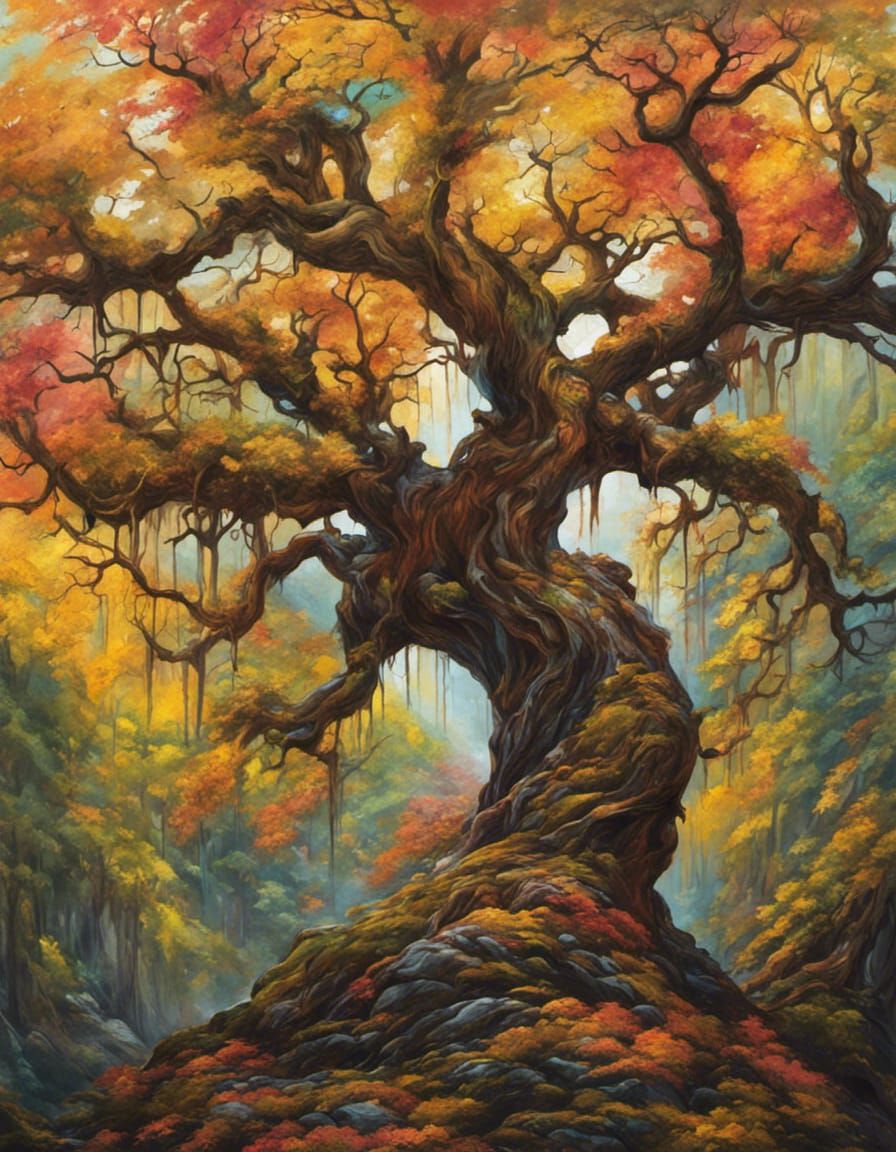 Reflective Tree of Life in Surreal Graffiti Art Style