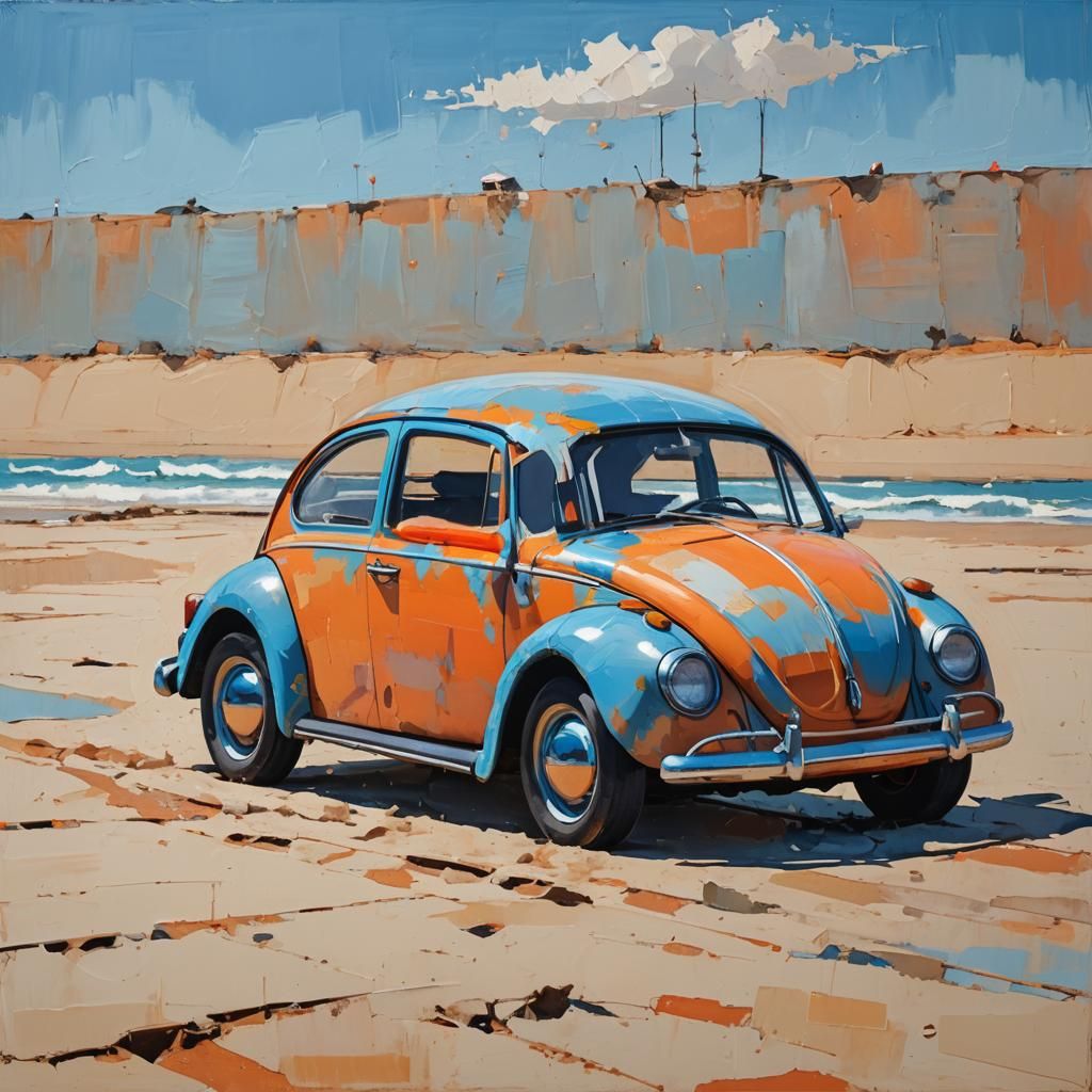 Volkswagen Beetle on Beach in Abstract Expressionism