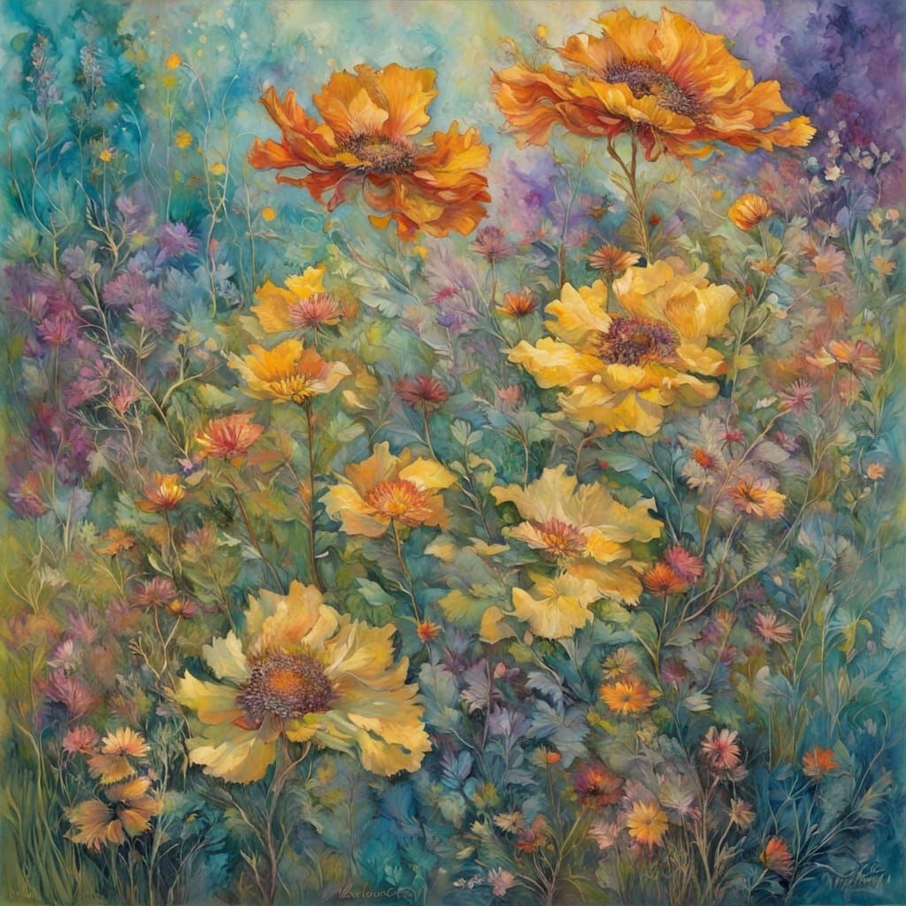 Encaustic Summer Garden Dreams of Fall