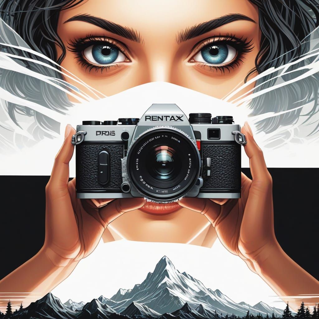 Pentax SLR Camera in Comic Book Manga Style