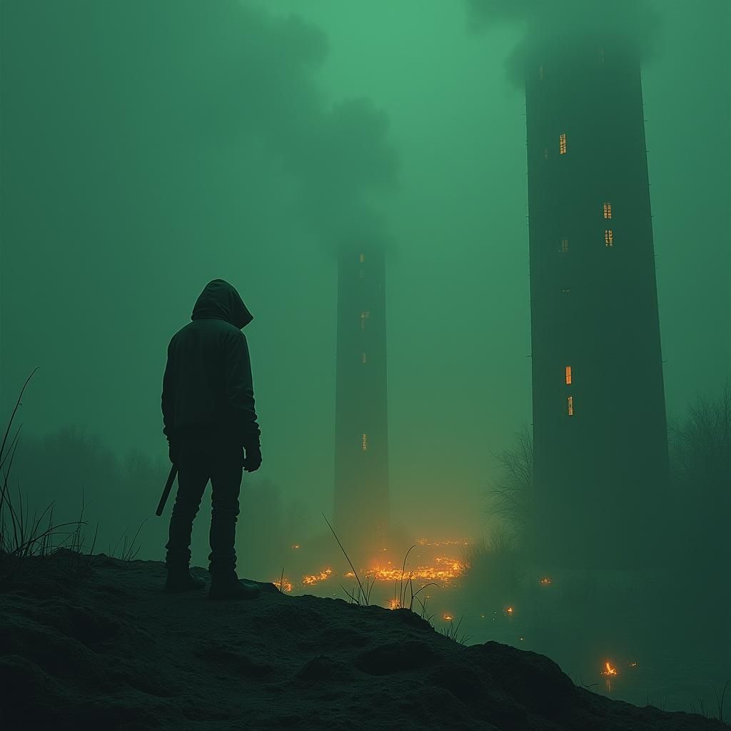 Post-Apocalyptic Figure in Emerald Twilight