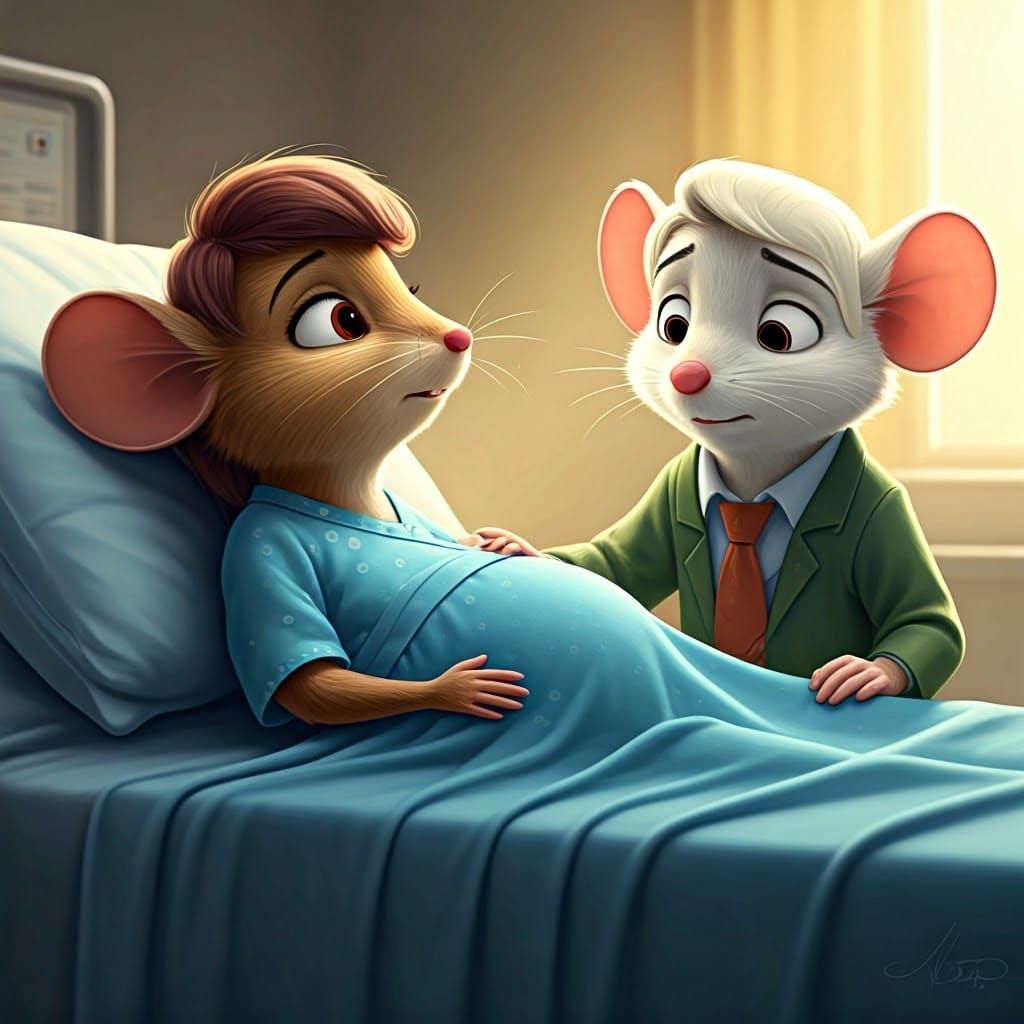 Pregnant Country Mouse in Hospital Scene, Concept Art in 3D ...