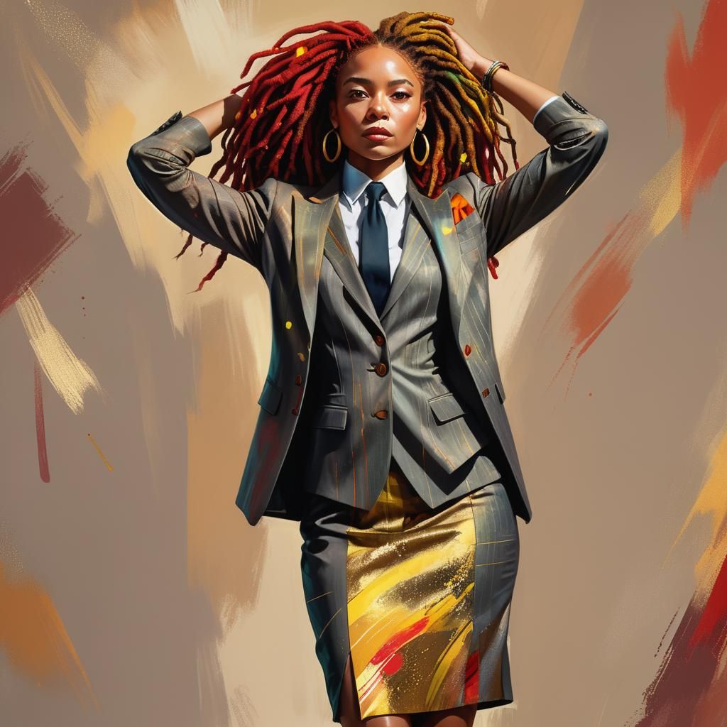 African American Woman in Suit: Digital Triadic Color Portra...