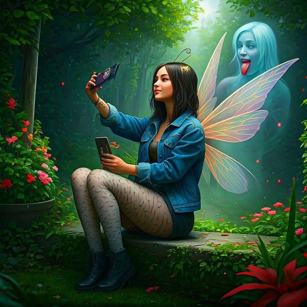 Fairy Selfie with Ghost in Fantasy Art Style