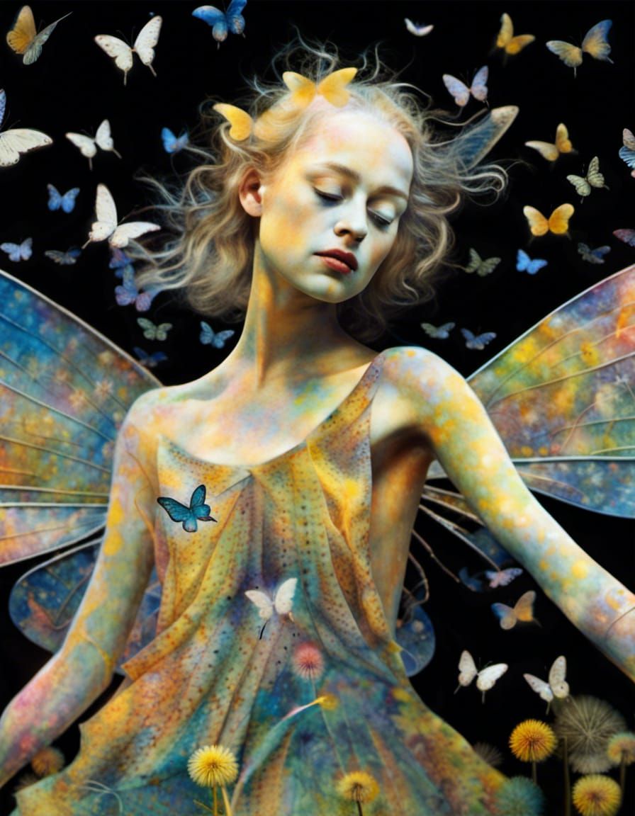 Winged Fairy in Dandelion Dreamscape: Surreal Art