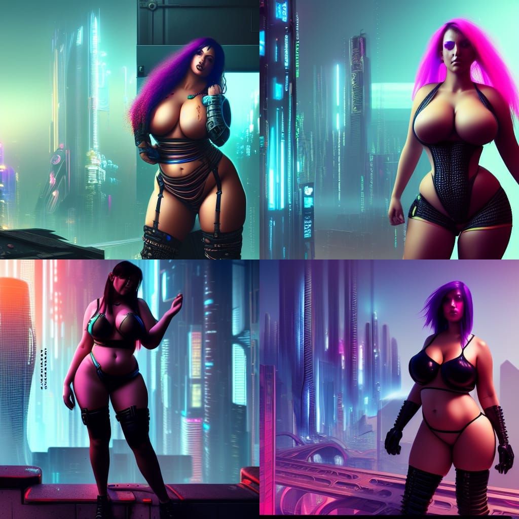 Sensual Cyberpunk Woman: Detailed Matte Painting