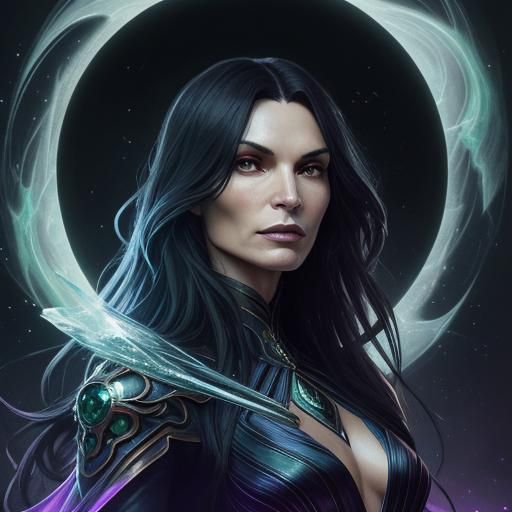 Mystical Portrait with Emerald Eyes in Art Nouveau Style