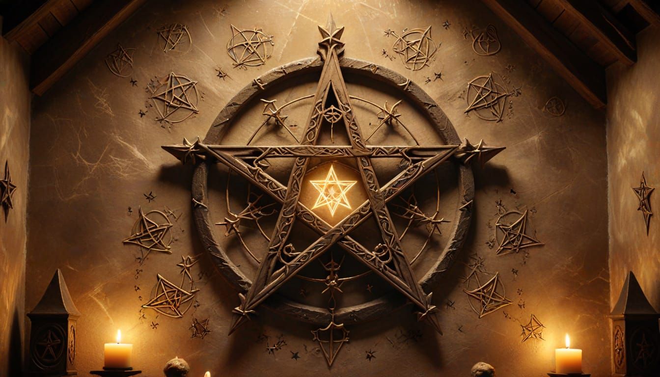 Mystical Pentagram in Baroque Folk Art Style