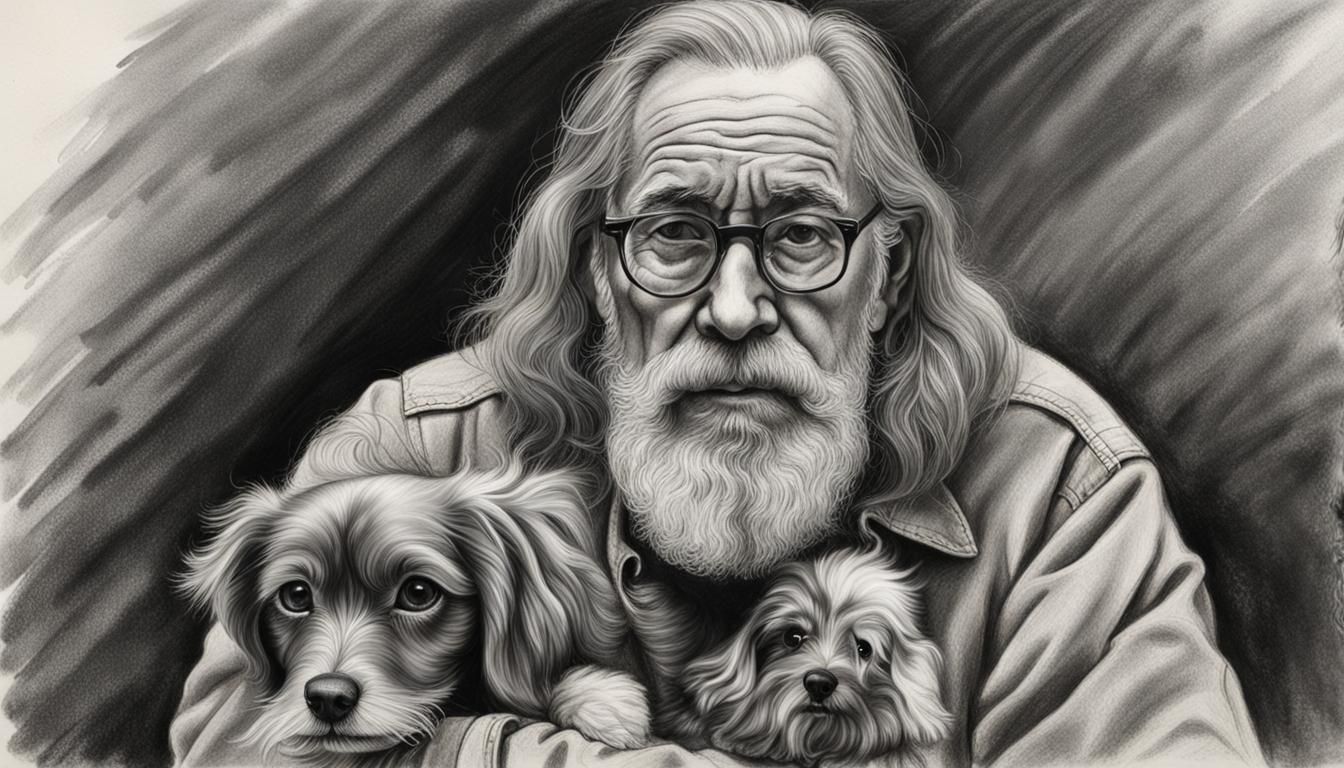 Detailed Charcoal Portrait: Man with Dog
