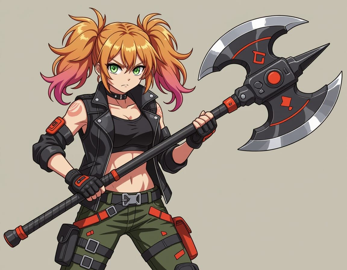 Anime Woman with Axe in Studio Trigger Style