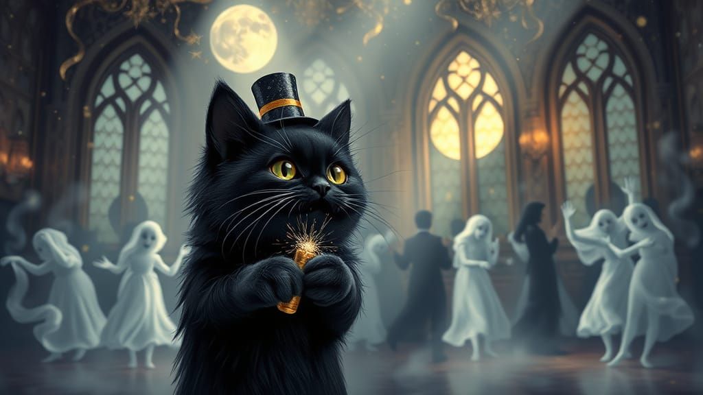 Haunted New Year's Eve Ball with Joyful Cat