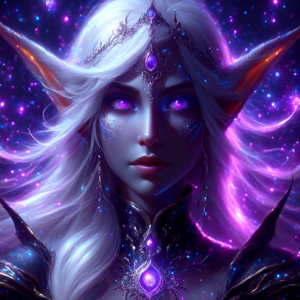 Onyx Elf Portrait with Purple Glow