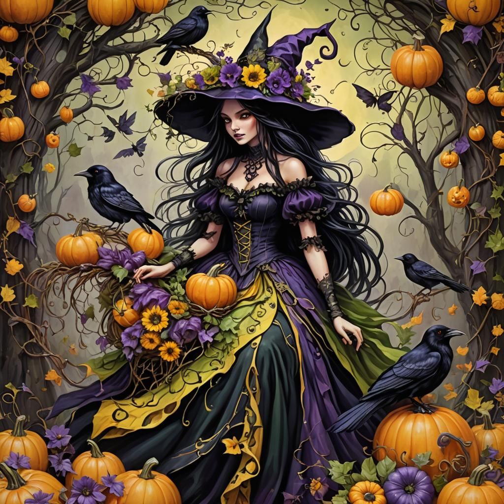 Fantasy Witch Fairy with Raven in Detailed Digital Art