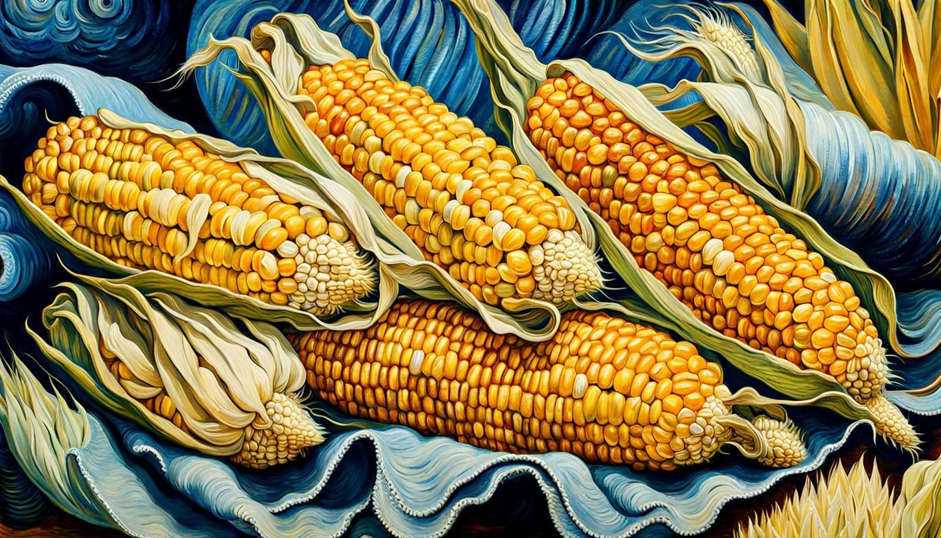 Anthropomorphic Corn Cobs on Jeans in Impressionist Style
