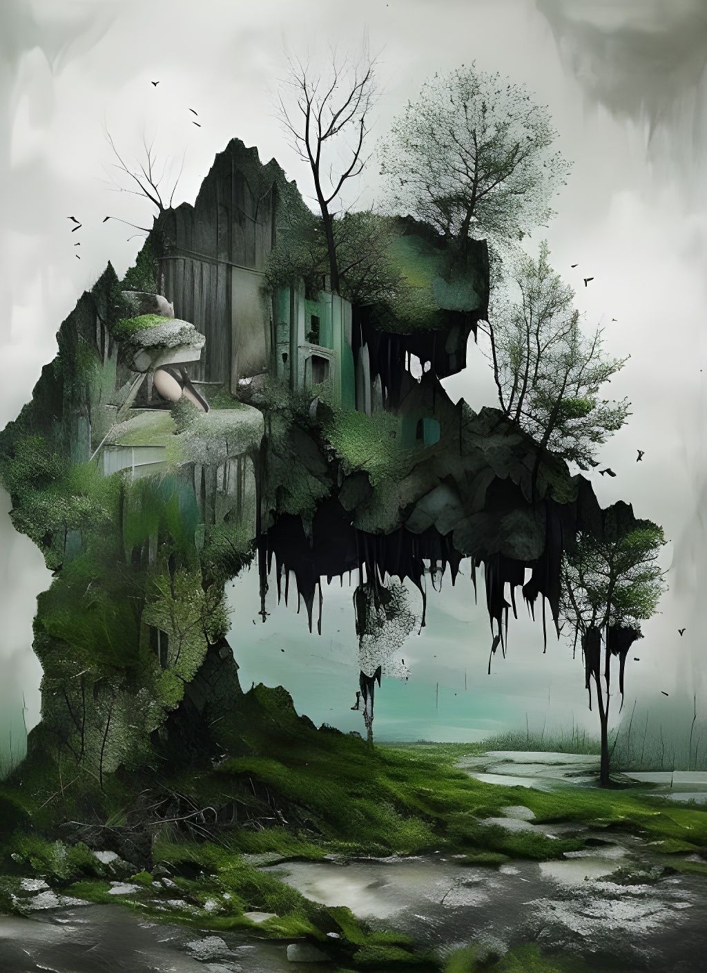 Jungle Stone Double Exposure in Graphite and Sand