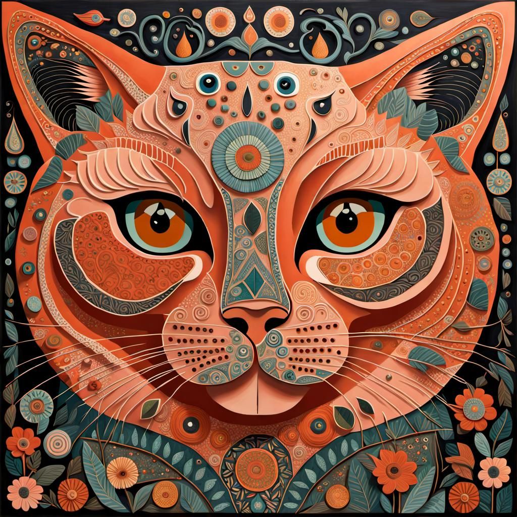 Salmon Cat Whimsical Poster Art