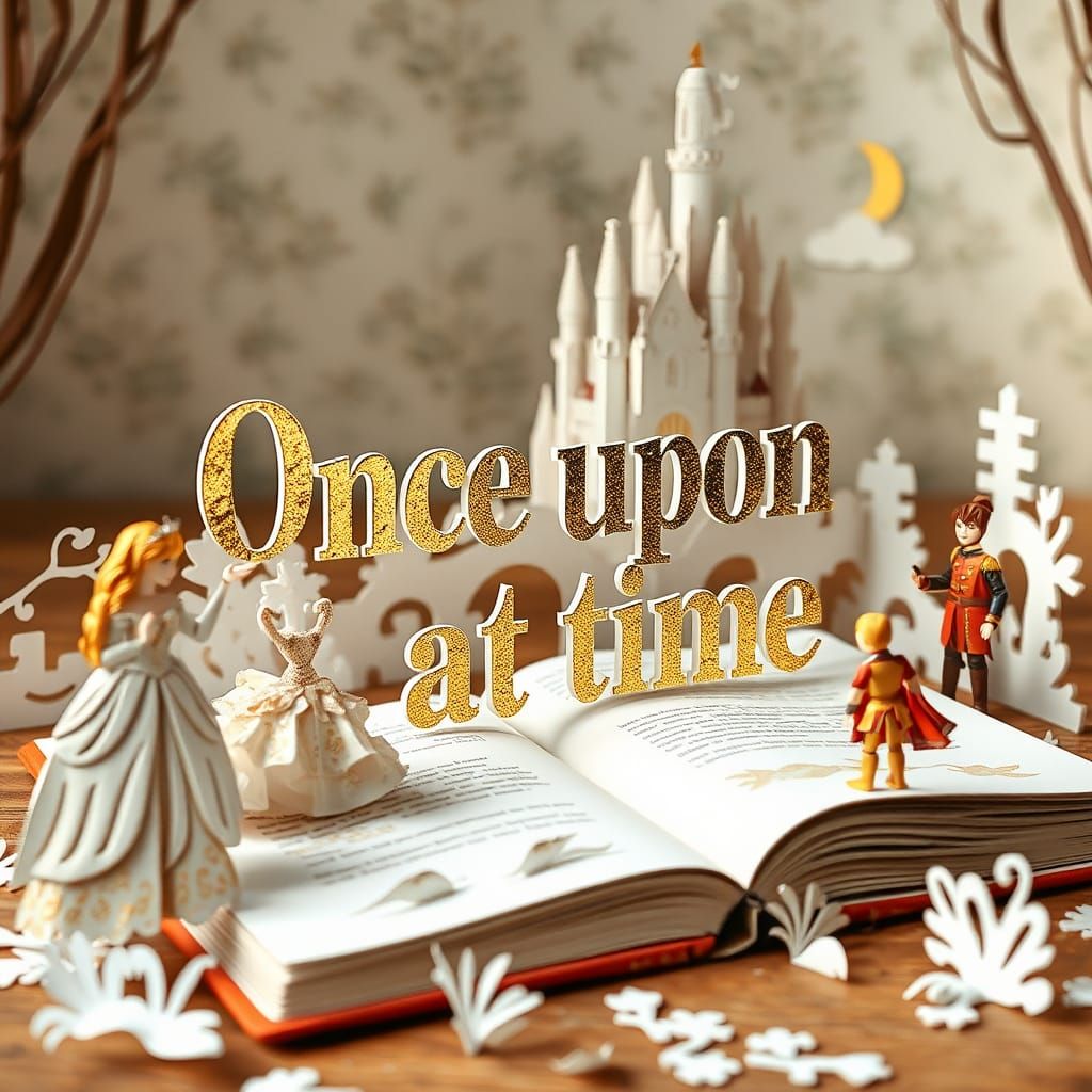 Whimsical Pop-Up Book Scene with Fairy Tale Characters