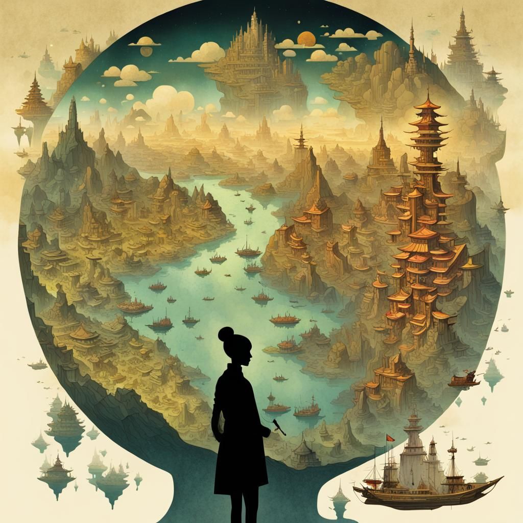 Surreal Fantasy Map Collage in Double Exposure Style