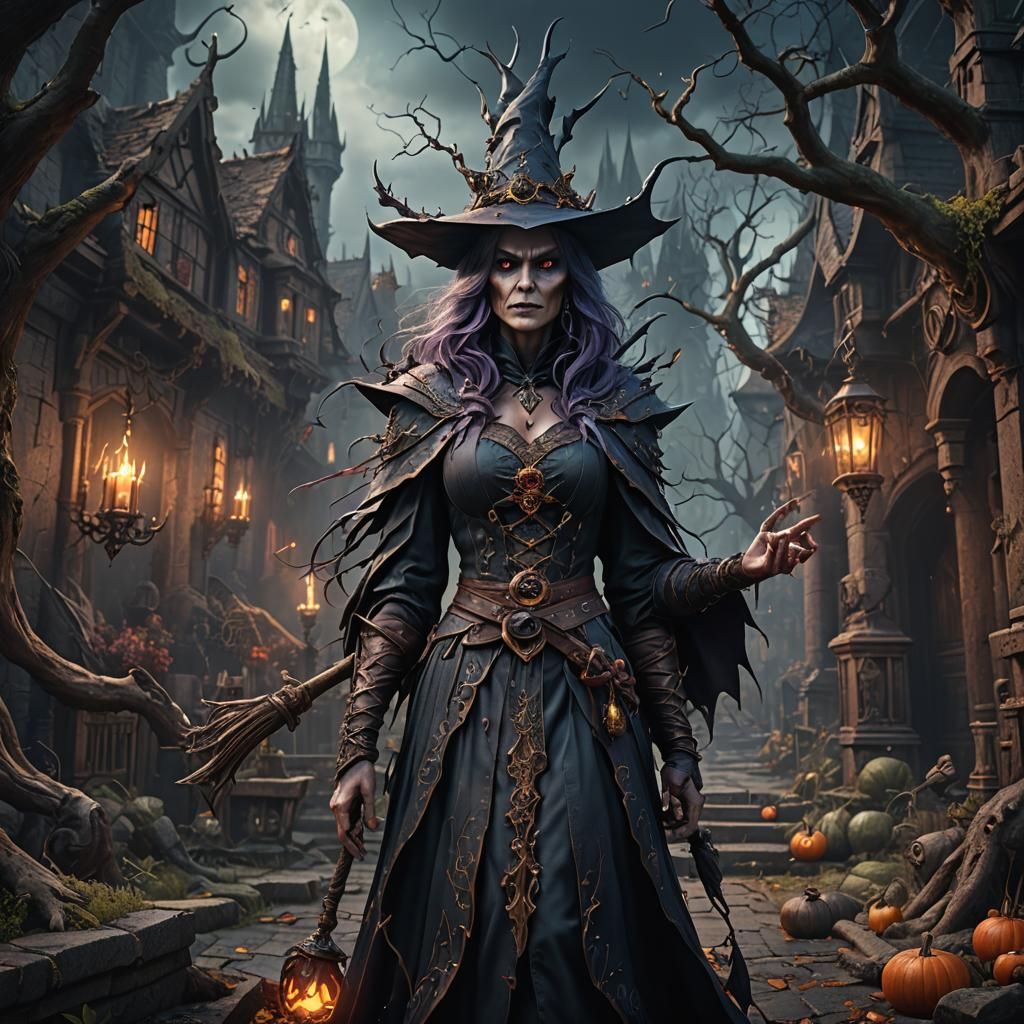 Detailed Matte Painting of an Evil Witch