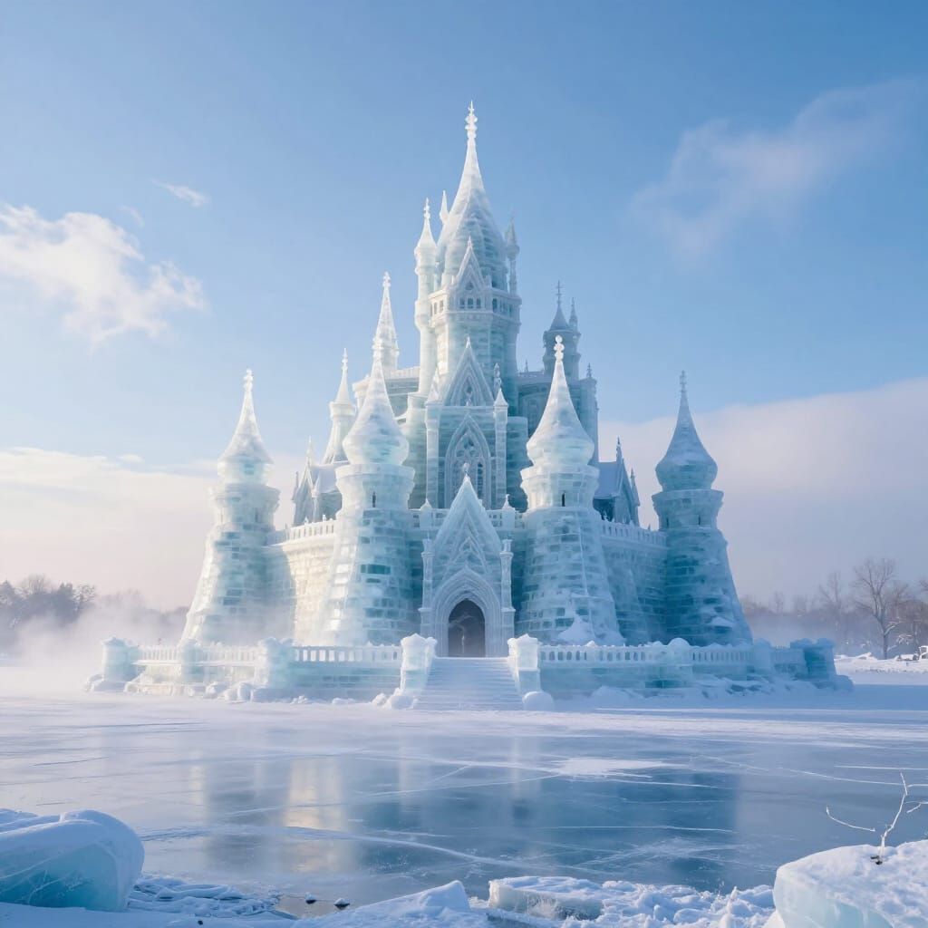 Ice Fairytale Castle in Ethereal Morning Light
