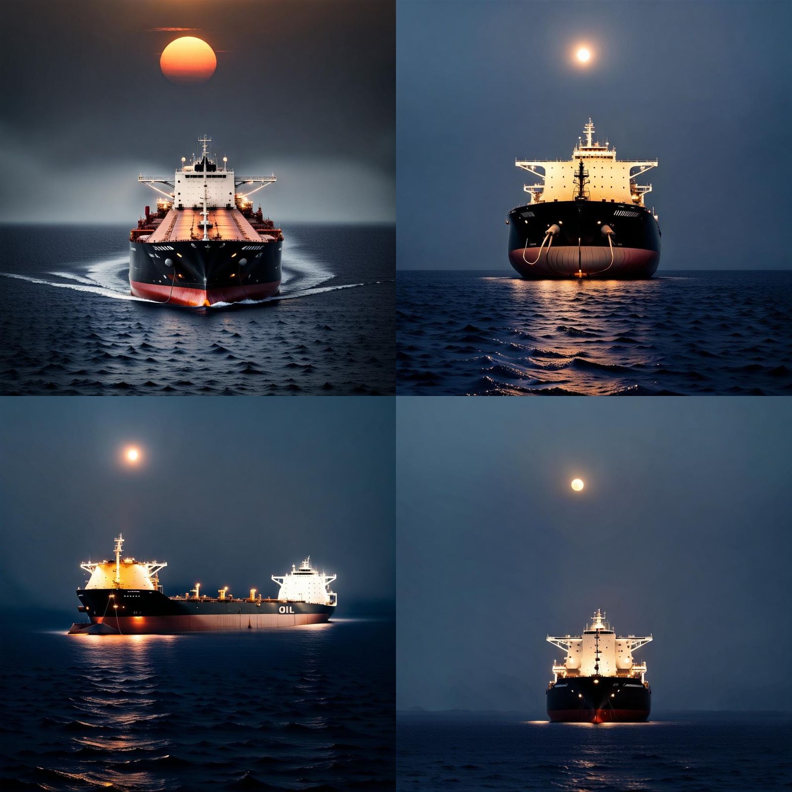 Oil Tanker Silhouette Against Faint Light