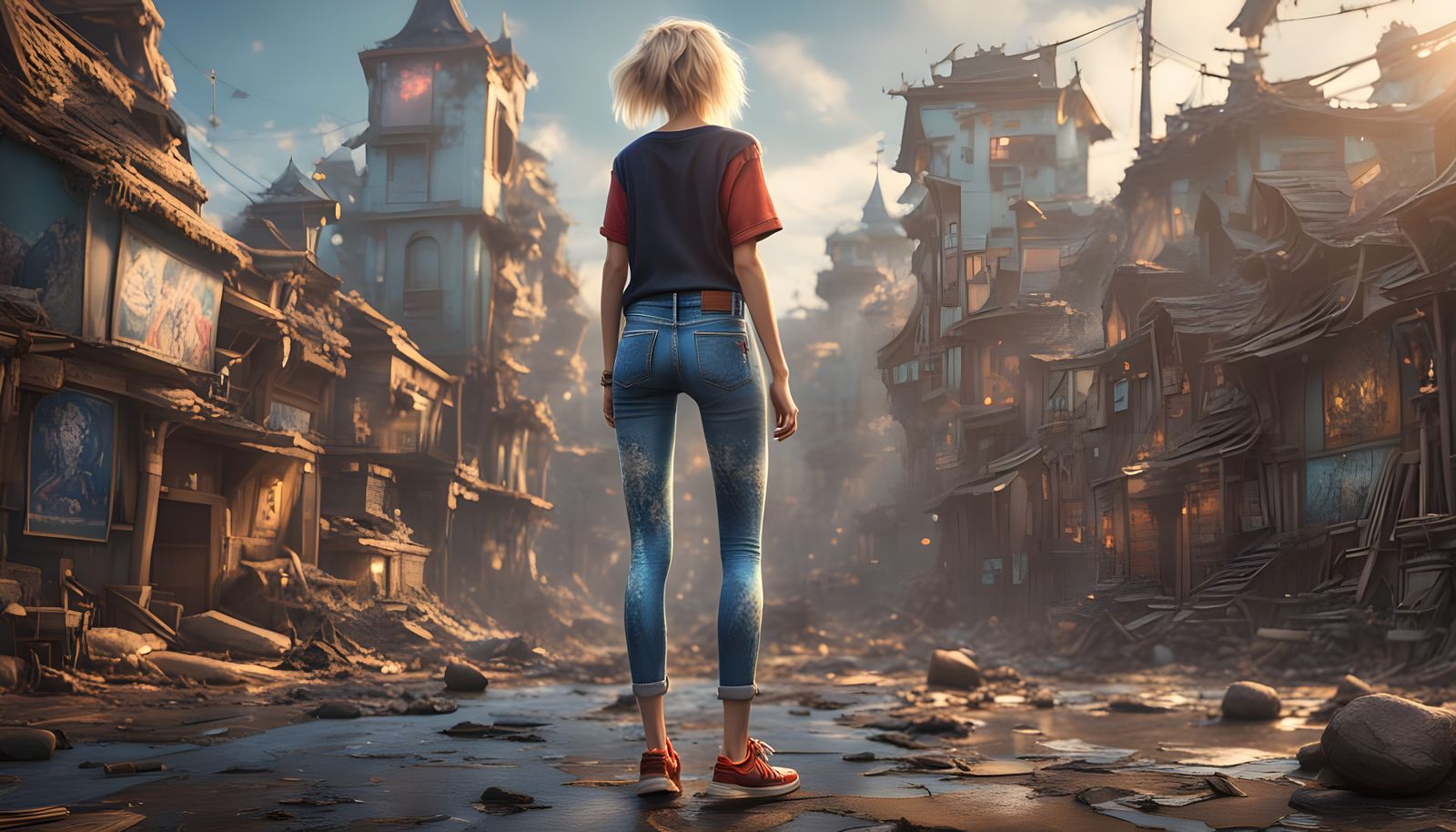 Detailed Matte Painting of a Blonde in Denim