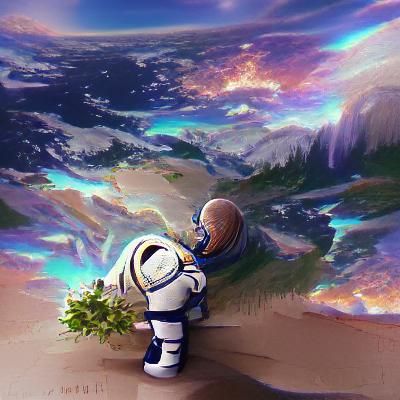 Astronaut Gazing at Earth from Space