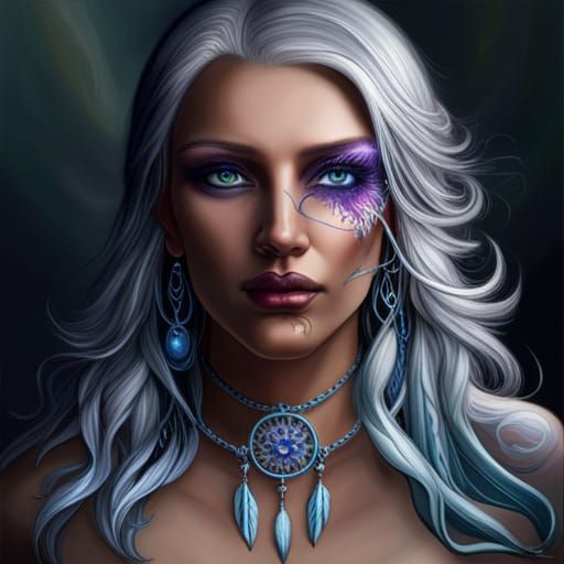 Celestial Dreamcatcher Lady in Hyperrealistic Splash Art