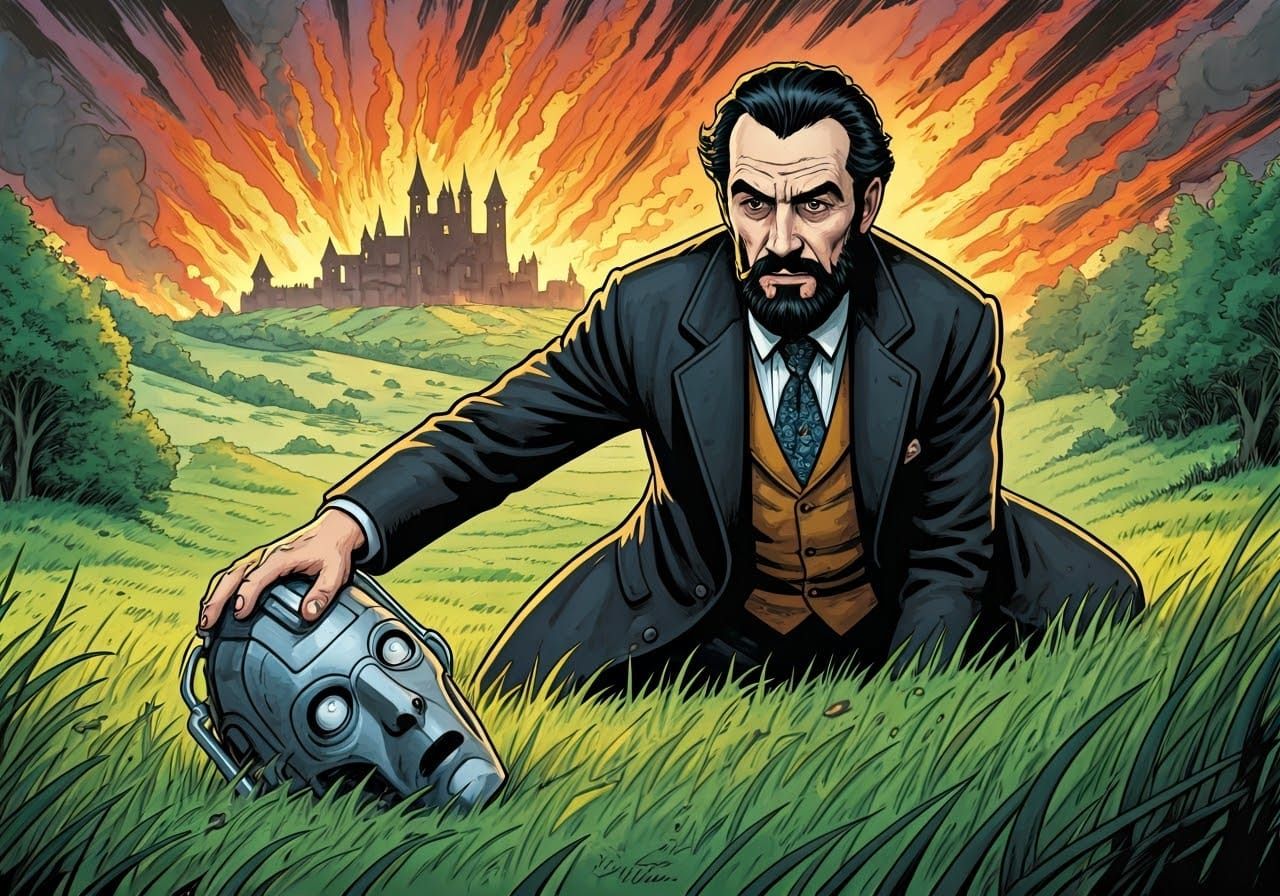 The Master Confronts a Cyberman in a Haunting Watercolor Lan...